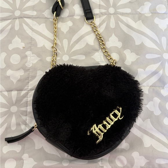 Juicy Couture Handbags - Juicy Couture Black Plush Heart Crossbody Bag